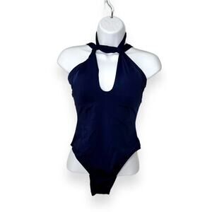 Lucky Brand Sea of Love High Neck One Piece Maillot Bathing Swimsuit Navy Medium